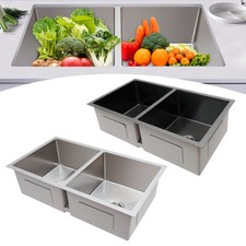 Two Bowls Kitchen Sink Kitchen Bar Prep Sink Stainless Steel Sink 32 18 9 in