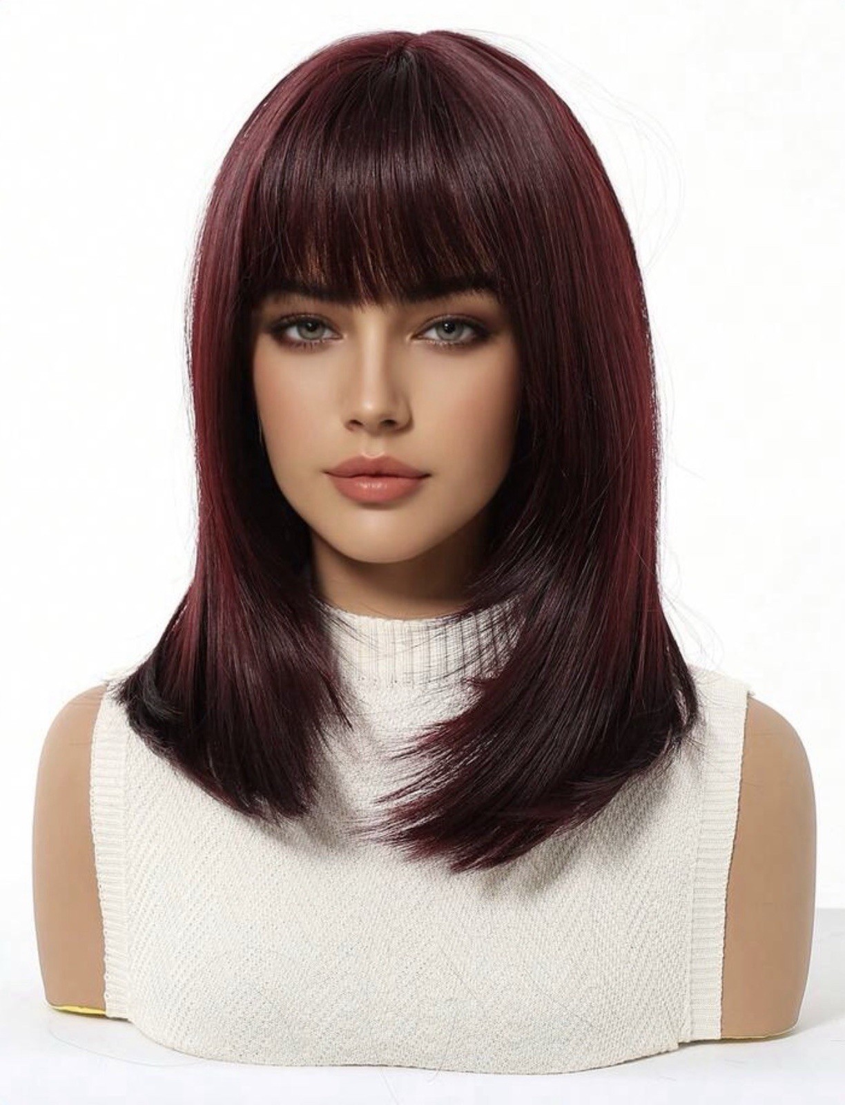 Perruque synthétique thermorésistante 35cm rouge cuivré avec 4 bonnets ajustables - 2