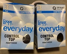 Leggs Everyday Pantyhose Control Top Size Q OFF BLACK Sheer Toe 2 BOXES 6 PAIRS