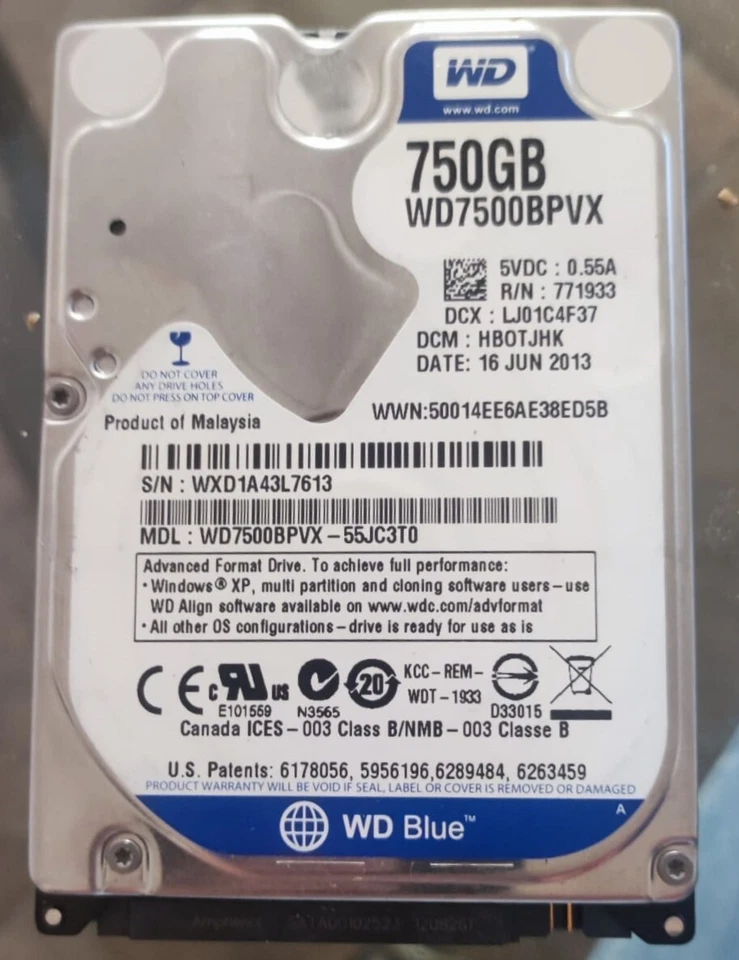 Disco Rigido WD 750GB WD7500BPVX 5400Rpm 8MB Cache Sata III 2,5" Pollici WD-Blue - Immagine 3 di 4