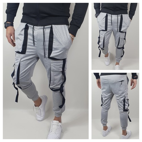 Pantaloni Cargo Tuta Uomo Tasche Laterali Cotone Slim Tasconi Casual  Primaverile | eBay