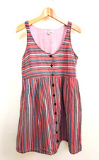 Madewell Dress Medium Rainbow Striped Scoopneck Tank Lined Button Front Swing