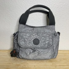 Kipling Shoulder Bag Nylon Silver Grey Felix Small Double Handle Handbag Purse