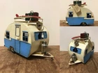 Vintage Effect Metal Tin Cream & Blue Caravan Camper Trailer Caravan Model