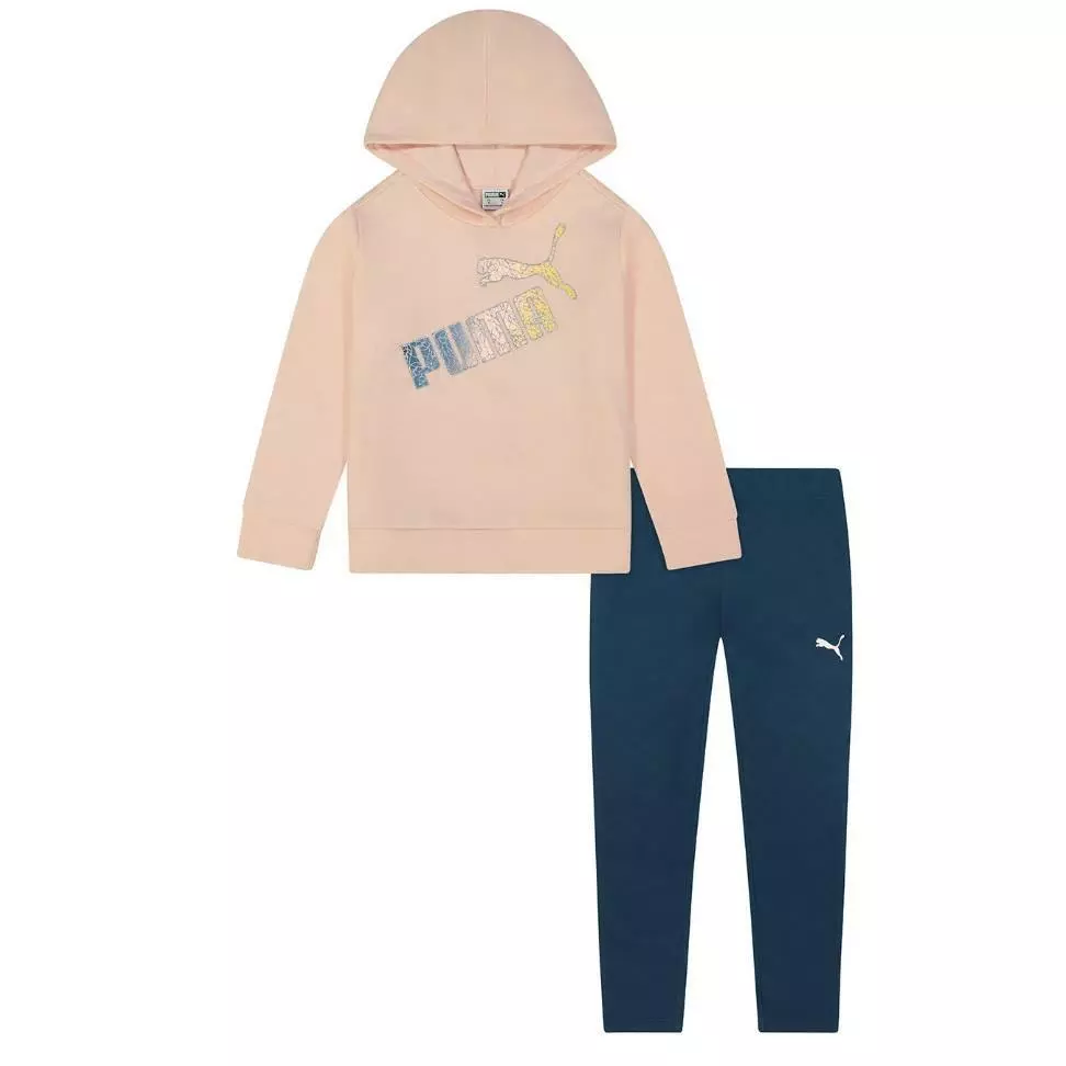 PUMA Little Girls Peach Hoodie Sweatshirt & Navy Leggings Set size 4 5 6  NWT