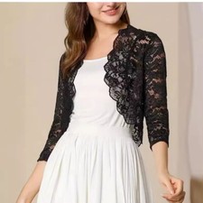 Summer Cropped Full Floral Lace Open Ladies Bolero Cardigan Shirts Top Size 6-18
