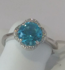 New ladies Fancy 925 Sterling Silver cocktail Ring Cz Stones Size 7 - BLUE COLOR