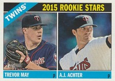 2015 TOPPS HERITAGE TREVOR MAY--A.J. ACHTER--TWINS ROOKIE STARS #264