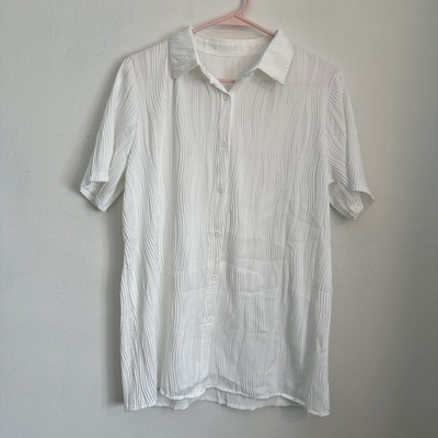 Women Top Blouse White Cotton Size Medium New