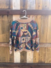 Vintage crazy hand knitted multi-colored sweater Size S 23x21