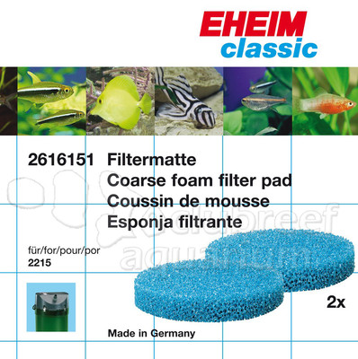 Eheim Classic 2215 Canister Filter Coarse Blue Foam Pad (2) Pack OEM 2616151