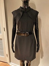 NWT $440 ALICE + OLIVIA BLACK COLLARED WOOL BLEND MINI SHEATH DRESS 6 S M