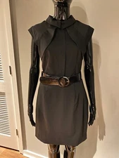 NWT $440 ALICE + OLIVIA BLACK COLLARED WOOL BLEND MINI SHEATH DRESS 6 S M