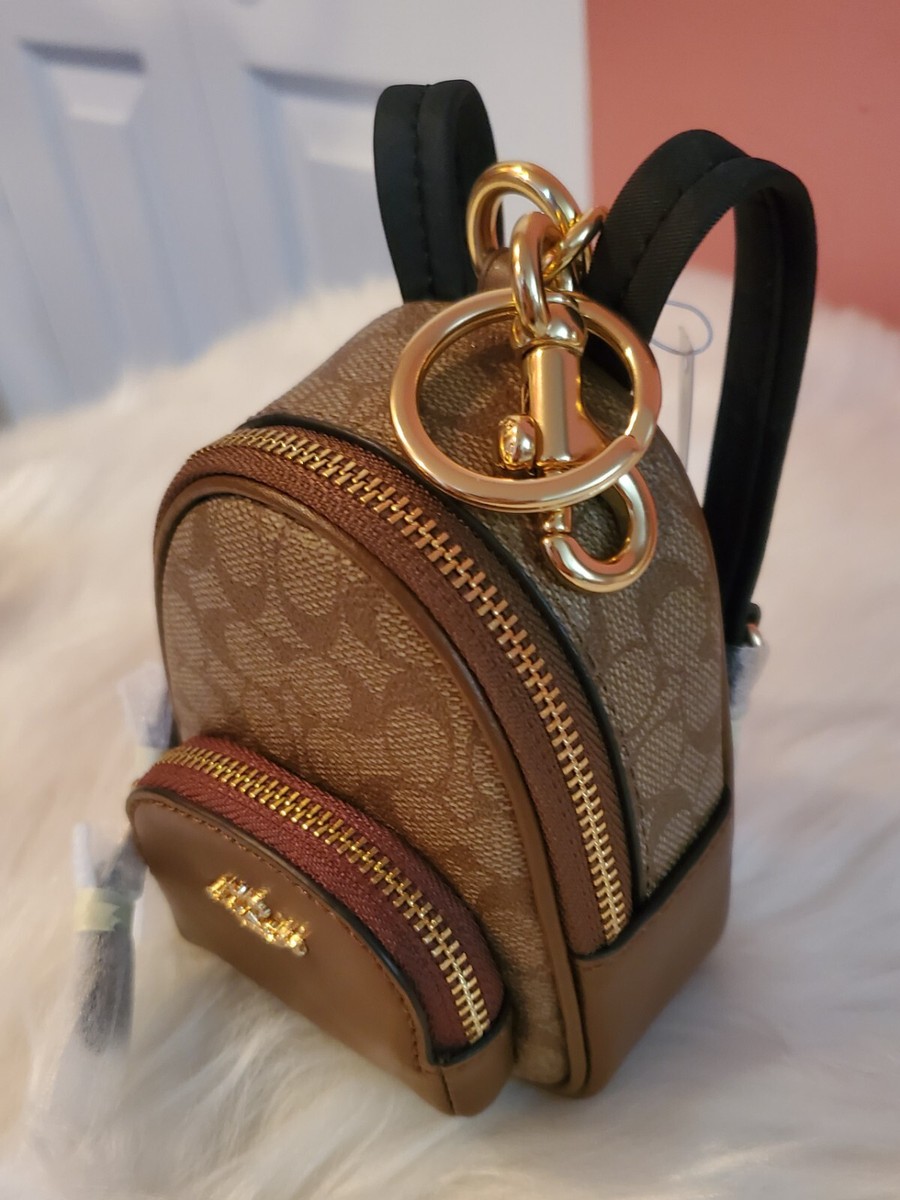Coach Mini Court Backpack Bag Charm Keychain Khaki / Saddle 