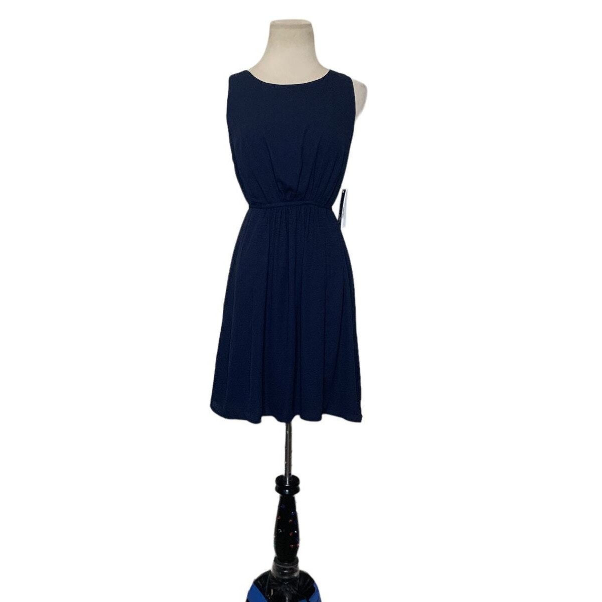 Aqua navy blue sleeveless belted mini lined cocktail dress size XS | eBay
