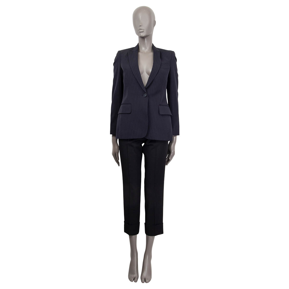 64977 auth STELLA MCCARTNEY navy blue wool PINSTRIPE Blazer Jacket