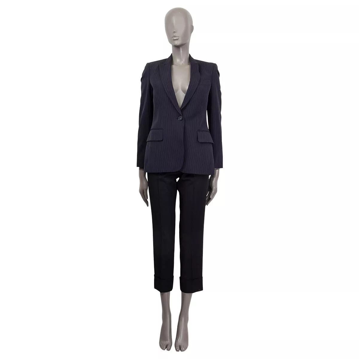 64977 auth STELLA MCCARTNEY navy blue wool PINSTRIPE Blazer Jacket