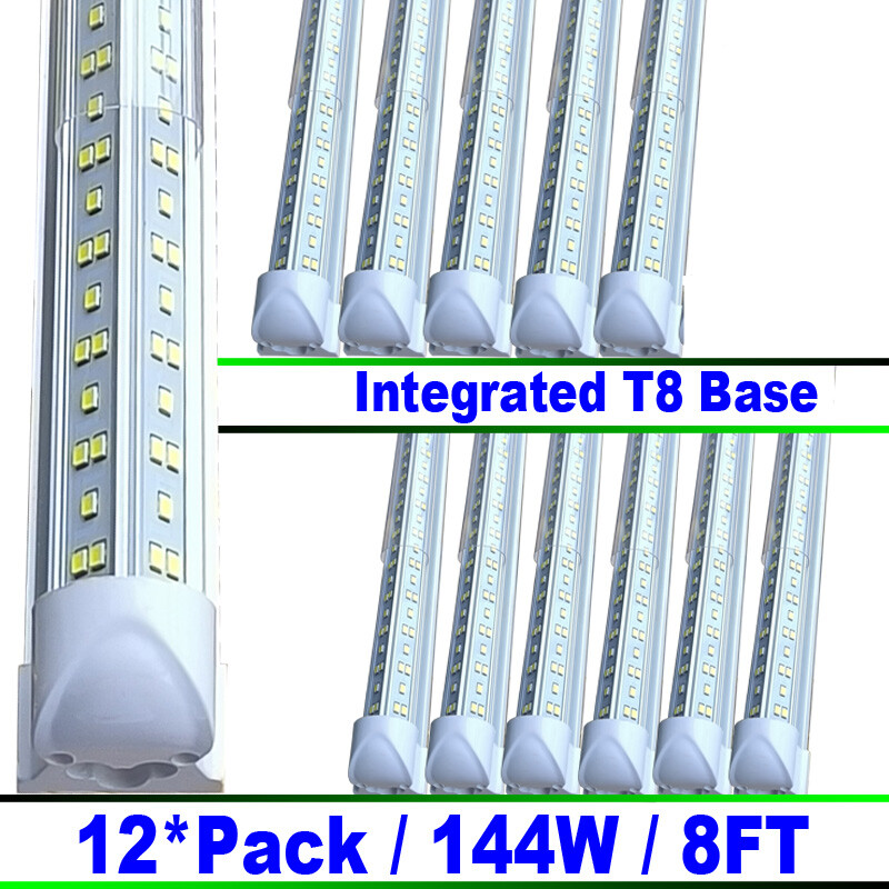 144W 8Ft LED Strip Shop Tube Hotel Lights 12Pc 6500K Bright Lighting