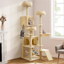 75in Tall Cat Tree Tower for Large Cats Multi-Level Condo with Hammocks
