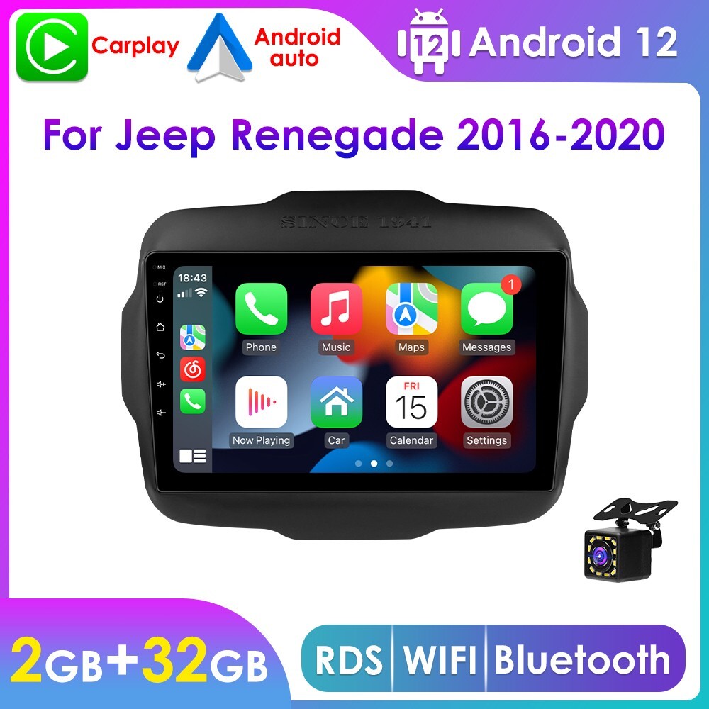 For Jeep Renegade 2016-2020 Car Radio Android 12 Stereo Carplay 2+32GB +Camera