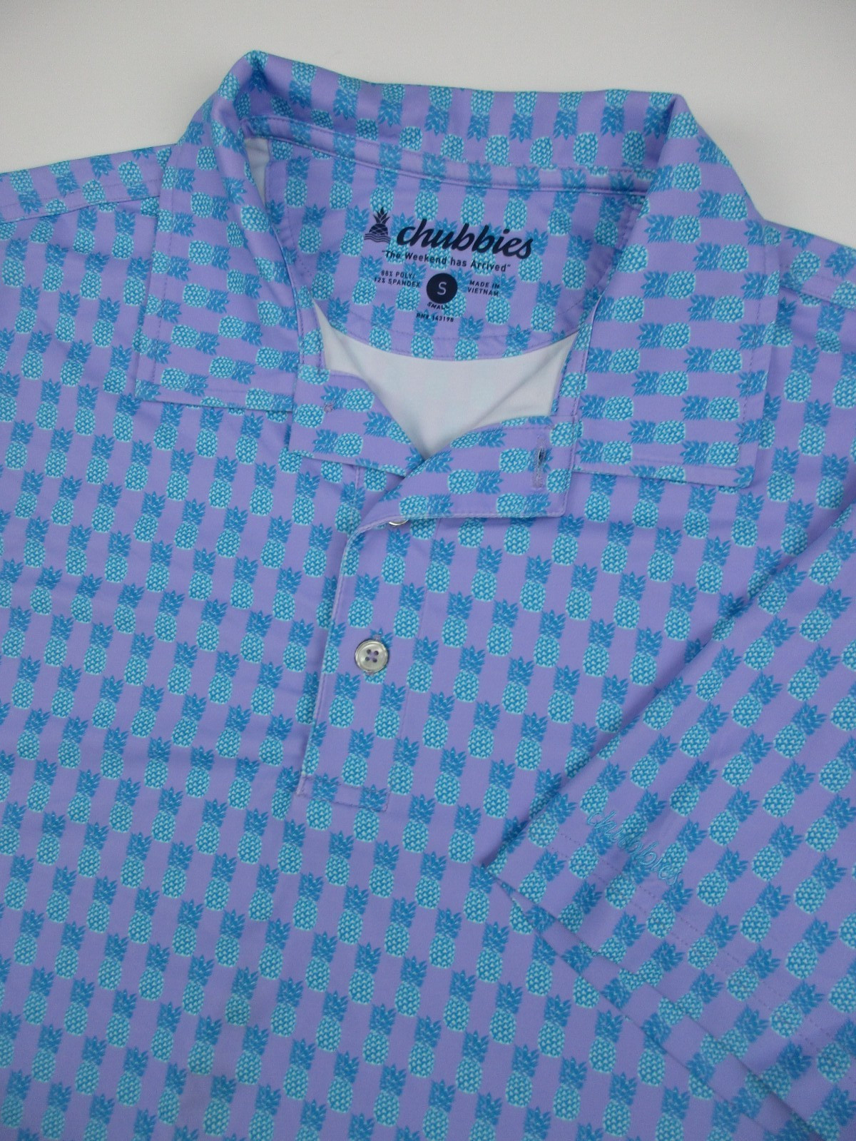 Mens Small Chubbies SS Polo Shirt pineapple golf performance purple