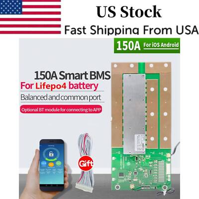 8S 24V 150A Smart BMS Lifepo4 Lithium Battery Board w/Balance Wires Bluetooth US