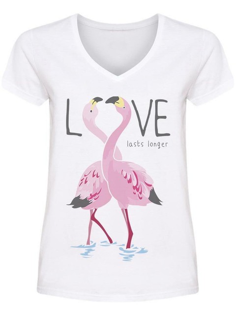 Love Slogan Couple Flamingos V Neck Women's -Image by ...