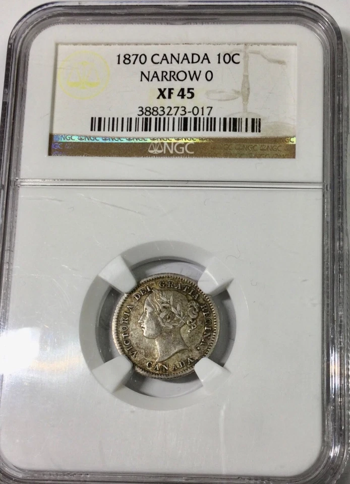 1870 Narrow 0  Canada  NGC  XF45 10 Cents  Sharp Coin  Good Eye Appeal - Image 2 of 2