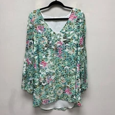 Lovers + Friends Womens Green Geo Lined Gracie Split Sleeve V-Neck Mini Dress L