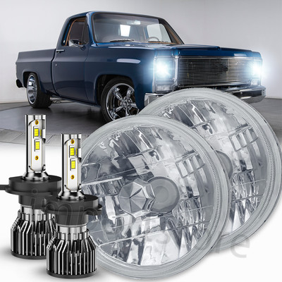 2x Chrome 7Inch Round Led Headlights Hi-Lo For Chevy C10 C20 G10 G20 Nova Pickup