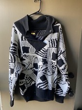 Vintage DEMETRE Ski Sweater Wool 80s 90s Abstract Black White Pullover Retro