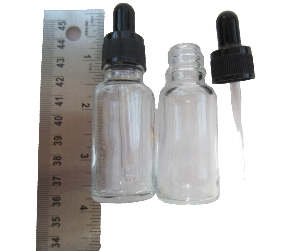 SET OF 2 --.67 oz Clear Glass Bottle w/ Black Dropper  Essential Oil Tinctures..