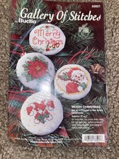 BUCILLA Counted Cross Stitch Kit "MERRY CHRISTMAS" ORNAMENTS Set of 4  33521