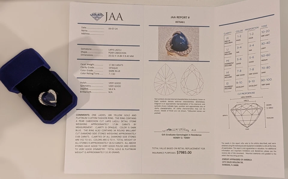 Женское кольцо с лазуритом и бриллиантами желтое золото 18 карат и платина размер 6 - Изображение 2 из 4