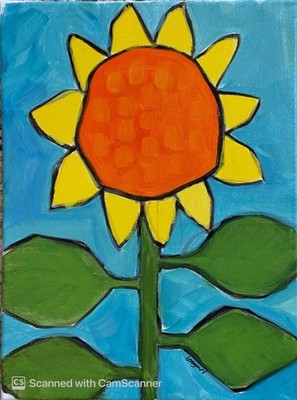 Big Bold Naive Sunflower 12''x16'' Painting Acrylic on Canvas Hand Painted