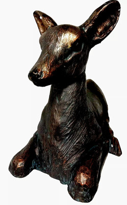 Rehkitz Garten Ornament Statue Aluminium mit Bronzeoptik Oberfläche