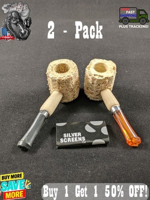 2 Pack: Tobacco Smoking Classic Corn Cob Pipe with 5 Free Screens