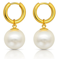 ORECCHINI CERCHIO PLACCATA ORO 18K CON PERLA – ORECCHINI ELEGANTI WATERPROOF