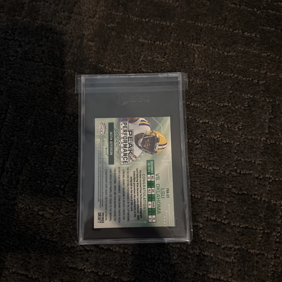 2020 Sage Hit Premier Draft Justin Jefferson Red Auto 6/50 - Image 2 of 2