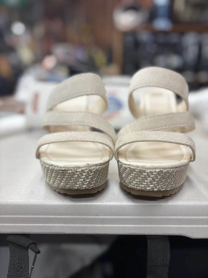 sandálias plataforma wedge femininas - sola estilo espadrille tecida e alça dupla de tecido - Imagem 2 de 4