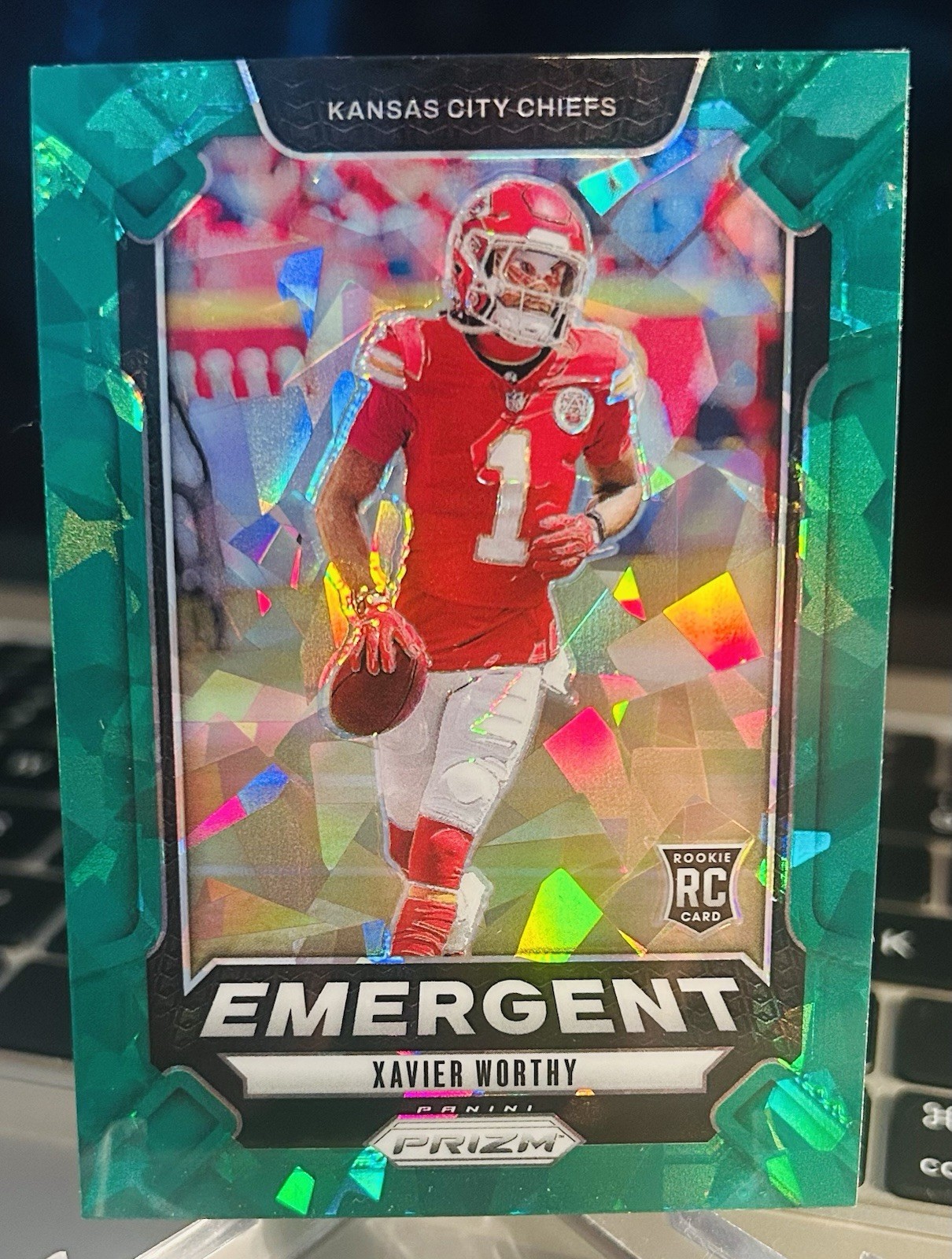 2024 Panini Prizm - Emergent Xavier Worthy #7 Green Ice Prizm (RC), PACK FRESH