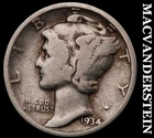 1934 Silver Mercury Dime - Scarce  Better Date  No Reserve  #G9165