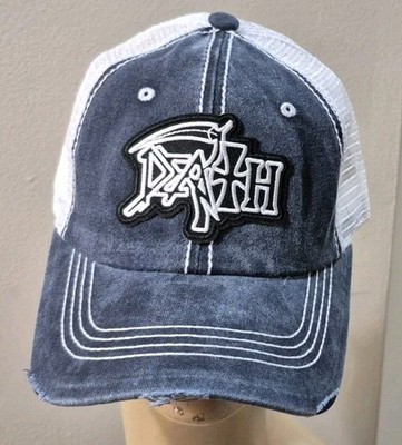 Death Metal Band Hat Distressed Ball Cap Navy & White Mesh DEATH BANDT HAT