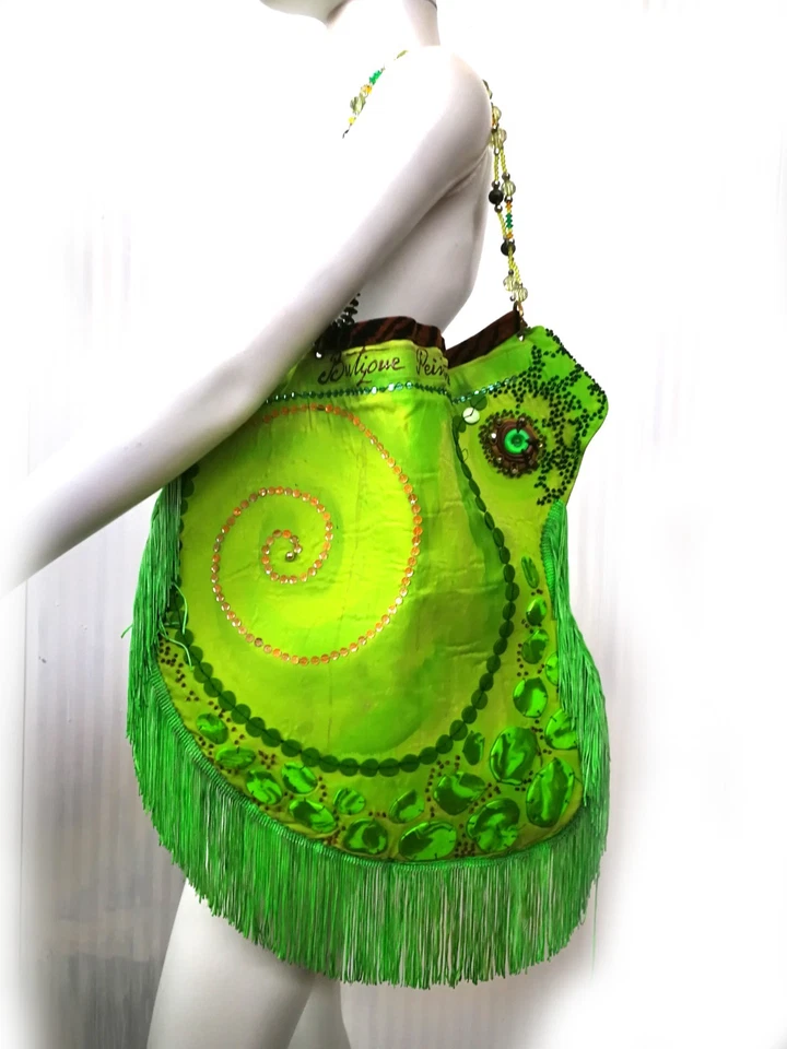 Bolso de Mano Damas Correa para el Hombro Mango Grande Cartera Bordada Flecos Lentejuelas Foto 2 de 4