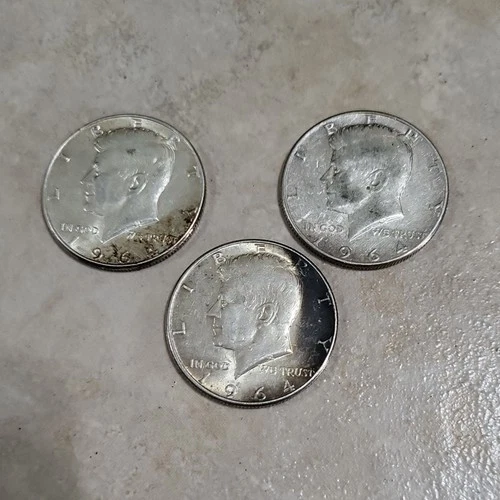 1964 Kennedy Half Dollar 90% Silver Lot of 3 Circulated Coins 50C