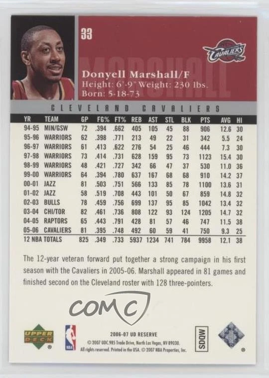 2006-07 UD Reserve Donyell Marshall #33 - Image 2 of 2