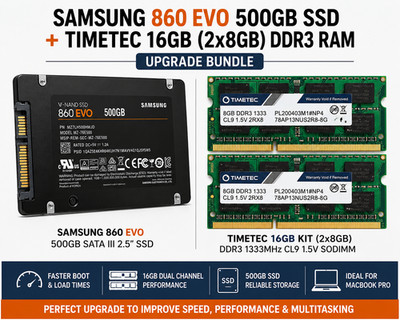 Samsung 860 EVO 500GB SSD + Timetec 16GB (2x8GB) DDR3 RAM MacBook Pro Upgrade Ki