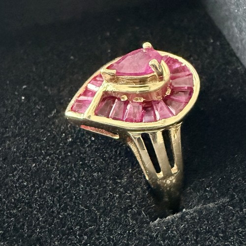 VTG Solid 14K Yellow Gold Ruby Teardrop Ring 19 Genuine Rubies Signed BCAS 4g - Picture 3 of 11