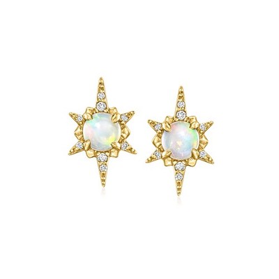 Pure Collection by Ross-Simons Opal Starburst Earrings with Diamonds in 14kt