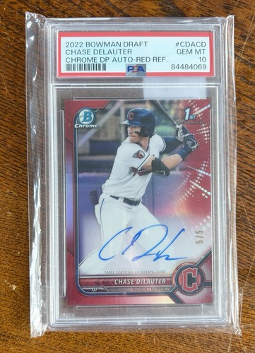 2022 Bowman Draft Chrome Chase Delauter TRUE RED REFRACTOR /5 Auto PSA 10